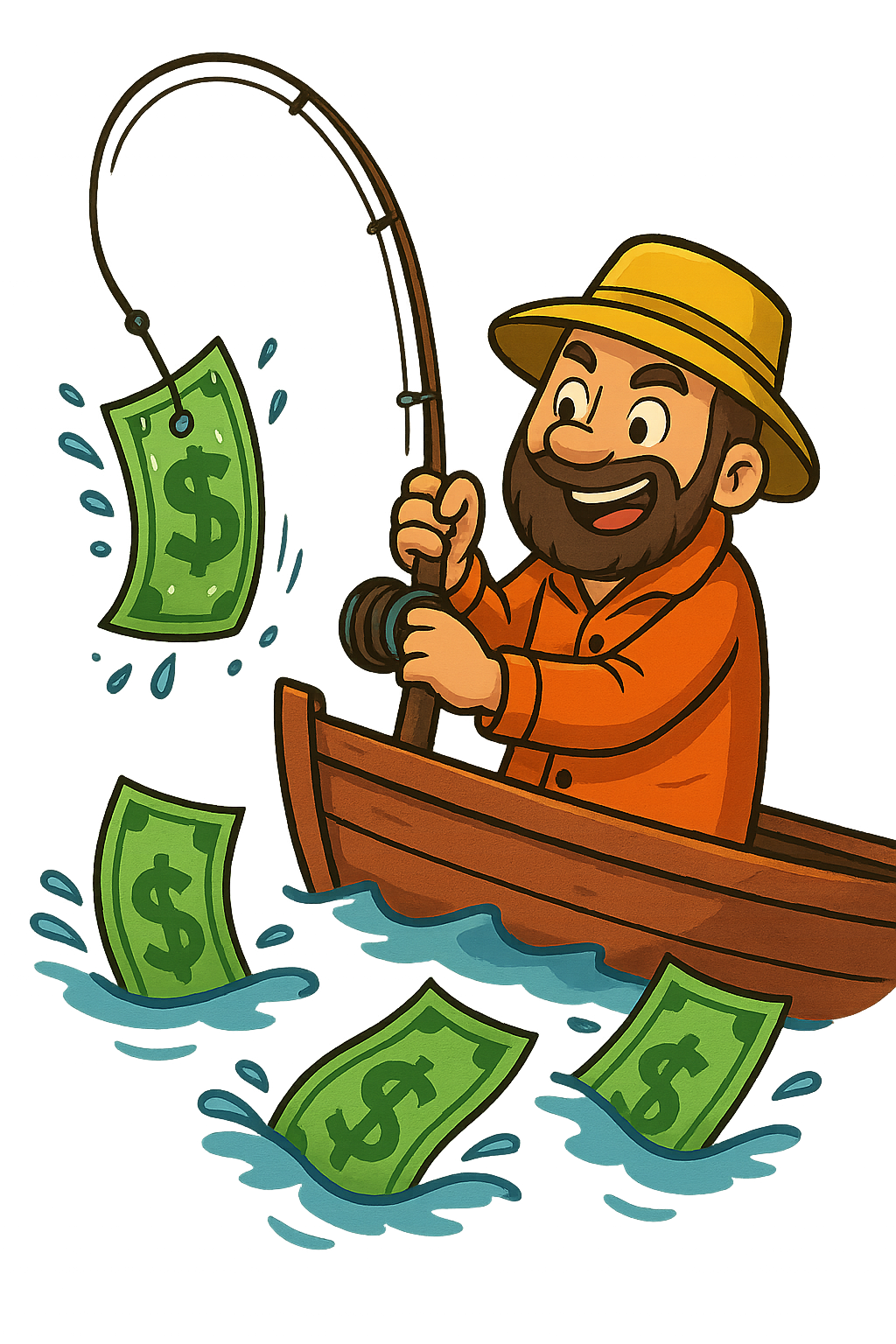 Fisherman catching money